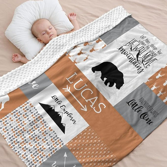 Personalized Baby Blanket for Newborn Boys, 35x45in Orange Customized Baby Blanket with Name, Custom Gifts for Newborn Boys Shower Gifts, Essential Baby Items Must Haves, Burnt Orange