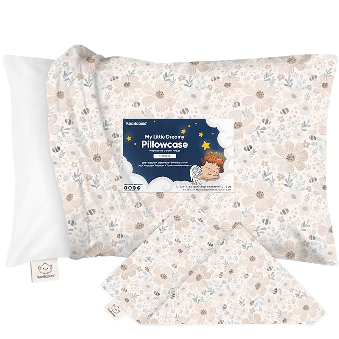 KeaBabies Toddler Pillowcase 13"x18" - Organic Cotton Toddler Pillowcase for Kids, Boys, Girls, Soft & Durable Cotton Cover for Miniature Sleepy Pillows,Cute Colors,Pillow Sold Separately(Flora Vale)