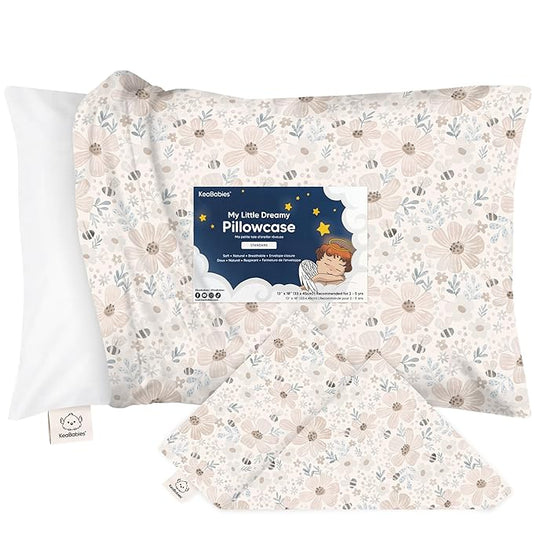 KeaBabies Toddler Pillowcase 13"x18" - Organic Cotton Toddler Pillowcase for Kids, Boys, Girls, Soft & Durable Cotton Cover for Miniature Sleepy Pillows,Cute Colors,Pillow Sold Separately(Flora Vale)