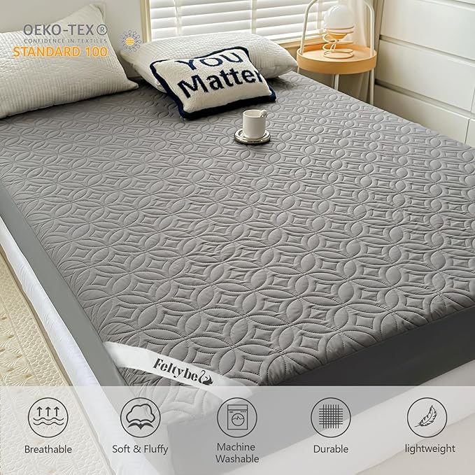 FELTYBED Twin Size 39"x75" Waterproof Mattress Protector, Soft Bed Grey Mattress Cover Twin, Breathable Mattress Pad Cover with Deep Pocket 6"- 15", Noiseless Washable