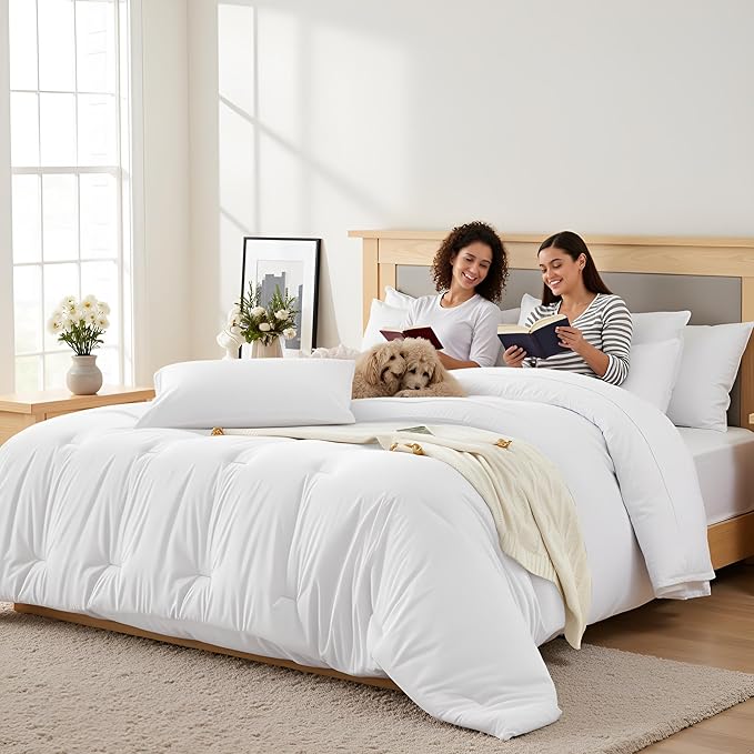 Full Comforter Set 7 Pieces - Ultra-Soft Bed in a Bag Full Size, Cozy Luxury All Season Bedding Sets with Comforter, Flat Sheet, Fitted Sheet, 2 Pillow Shams & 2 Pillowcases, White