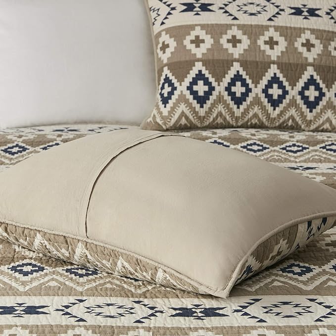 Woolrich Reversible Quilt Cabin Lifestyle Design - All Season, Breathable Coverlet Bedspread Bedding Set, Matching Shams, Oversized King/Cal King, Montana Tribal Tan 3 Piece