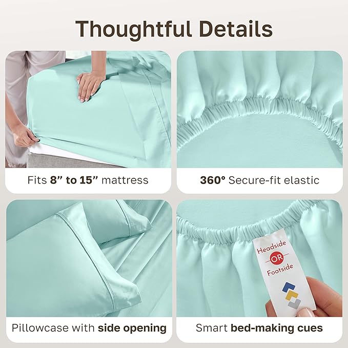 California Design Den Soft Twin Sheets Set - 400 Thread Count Sateen, 100% Cotton Sheets, Deep Pockets, and Durable Bedding Set for Dorm Rooms & Adults - Seafoam