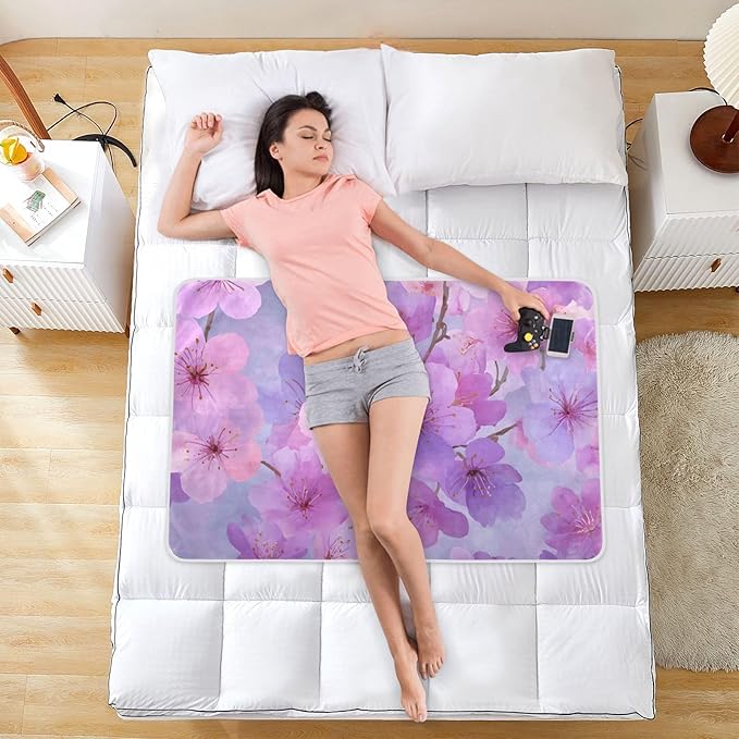 Waterproof Bed Pad Reusable Changing Pad Toddler Mattress Protector Large Pee Pad Baby Diaper Pad Soft Washable Liner Pink Purple Cherry Blossom