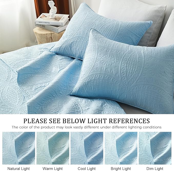 akkialla Twin Quilt Bedding Set,Sky Blue Ultrasonic Quilt Set,Lightweight Soft Bedspread Coverlet,Modern Style Coin Pattern Bed Cover for All Seasons,2 Piece(1 Quilt,1 Pillow Sham)