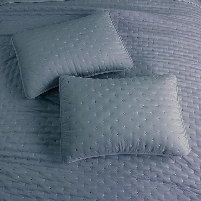 ROARINGWILD Dusty Blue Twin Size Quilt Bedding Set, Lightweight Soft Bedspread, Farmhouse Rustic Country Coverlet, Thin Cloud Comforter for Spring Summer, 1 Pillow Sham, 68x90 inches