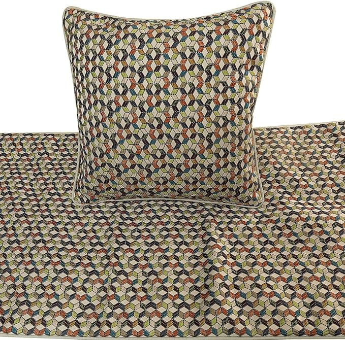 The HomeCentric King Queen Twin Beige & Multicolor Decorative King 90"x18" Bed Runner Without Pillow Cover, Floral Embroidery Bed Scarf on Jacquard Embroidered Fabric - Trixee