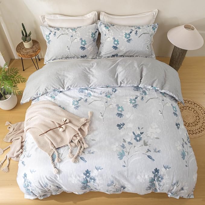 OAITE Duvet Cover Set Twin Size Floral Pattern Ultra Soft 100% Cotton Duvet Cover Sets 3-PC, Breathable Duvet Cover with Zipper Closure & Corner Ties(2 Pillow Shams,1 Duvet Cover)