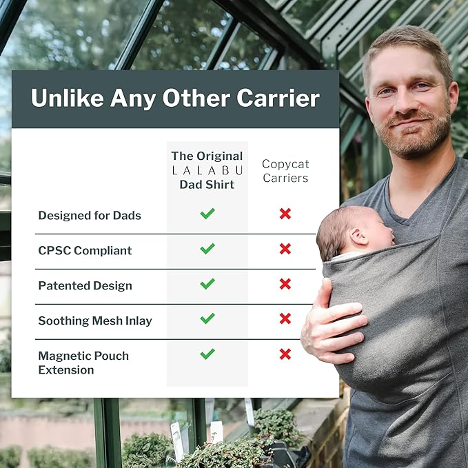 Lalabu The Dad Shirt | Hands-Free Baby Carrier for Dad with Kangaroo Pouch | Engineered for Bonding, Safety, & Comfort for Newborns Up to 15 Lbs. | CPSC Compliant - Brook - Large