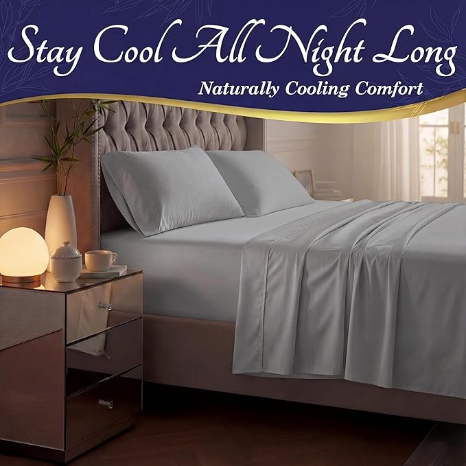 DECOLURE 100% Viscose Derived from Bamboo Sheets California King Size - Luxury 4 Pc Naturally Cooling Sheets, Ultra Soft Bed Set - Deep 17" Pockets, Double Stitching, Oeko Tex Standard (Midgrey)