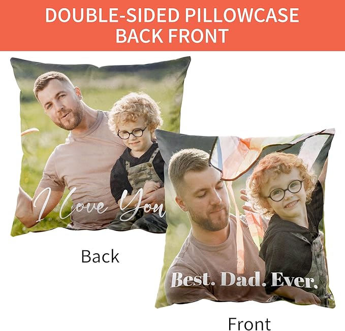 Easycosy Custom Pillow with Picture & Text, Two-Sides Velvet Customized Photo Pillowcase, 12"x12" Personalized Pillowcover with Photo, Custom Decor Love Gifts for Dad(Optional Pillow Insert)