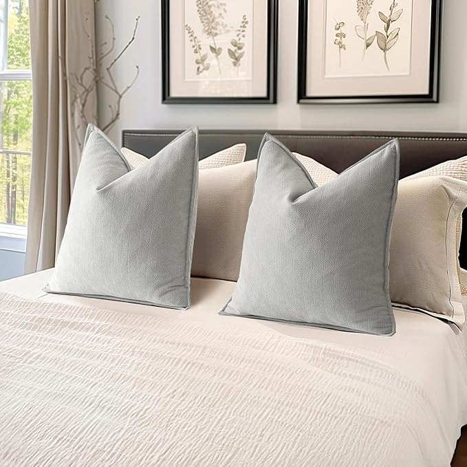 MIULEE Pack of 2 Light Grey Decorative Pillow Covers 22x22 Inch Soft Chenille Luxurious Couch Throw Pillows Farmhouse Cushion Covers Euro Shams with Elegant Design for Sofa Bed Living Room Home Decor