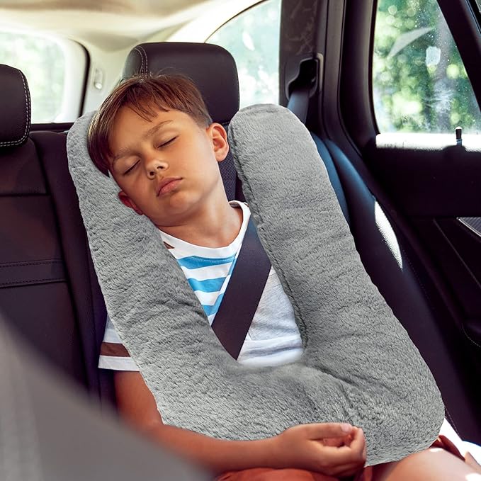 Hoteam 2 Pcs Travel Pillow Car Sleeping Kid Neck U Shaped for The Back Seat Adults Children Head and Body Support Long Distance Journey Accessories (Gray)