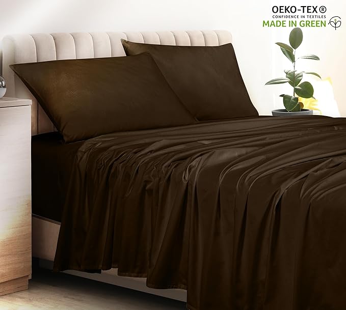 Royale linen 400 Thread Count 100% American Grown Cotton Flat Sheet - Cooling Sheets- Full Sheets -Luxury Sateen Weave -Full Flat Sheet Sold Separately -Chocolate Flat Sheet Only (Full,Egyptian Camel)
