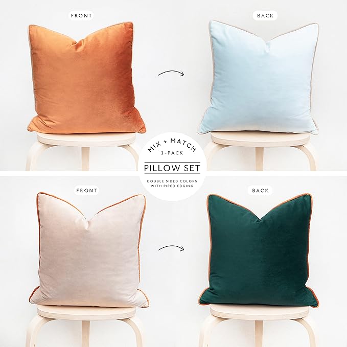 MONDAY MOOSE Decorative Throw Pillow Covers Cushion Cases, Set of 2 Soft Velvet Modern Double-Sided Designs, Mix and Match for Home Decor, Pillow Inserts Not Included (18x18 inch, Orange/Green)