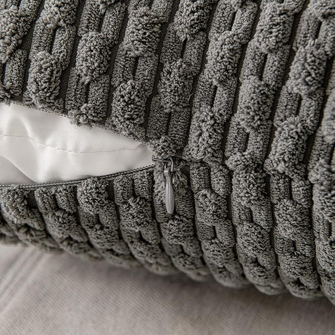 MIULEE Pack of 2 Decorative Lumbar Throw Pillow Covers 12x20 Inch Soft Boho Striped Textured Corduroy Pillow Covers Modern Farmhouse Home Decor for Couch Bed Sofa Living Room Dark Grey