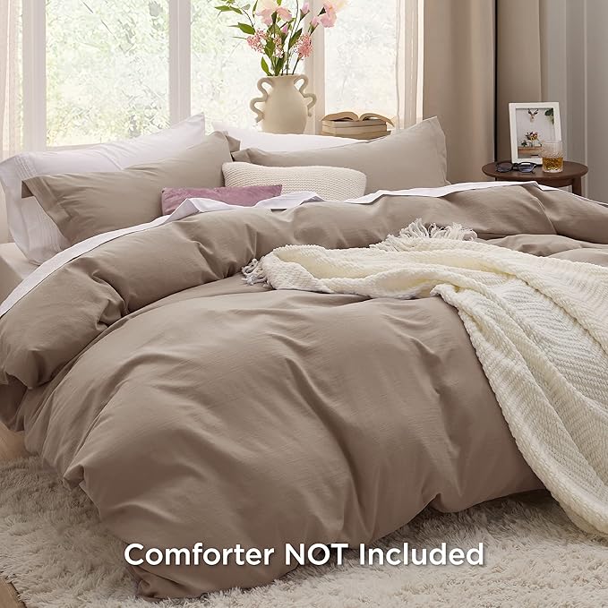 Bedsure Khaki California King Duvet Cover - Prewashed Cotton-Like Extra Soft Bedding Set, Includes 1 Cal King Duvet Cover 104x98 Inches with Zipper Closure & 2 Pillow Shams, Comforter Not Included