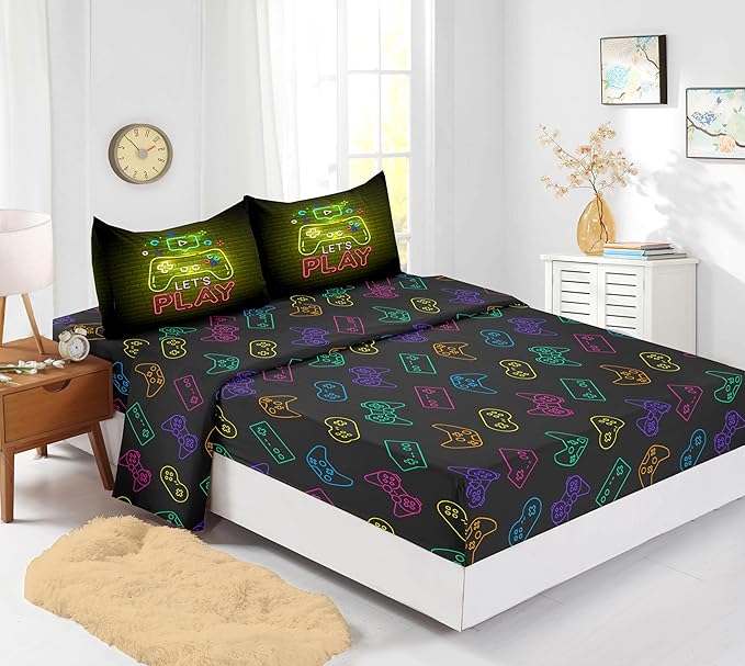 6 PCS Gaming Bedding Sets,Gaming Comforter Set for Boys,Kids Bedding Set for Boys,Full Size Bedding Sets for Boy,Bed in A Bag with Sheets(Full,Yellow Color)