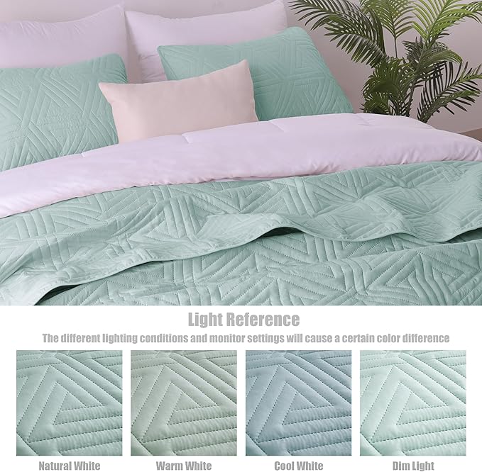 Whale Flotilla Soft Queen Size Quilt Set for All Seasons, 3-Piece Ultrasonic Geometric Quilts Bedding Set, Lightweight Reversible Bedspread, Coverlet, Bed Cover with 2 Pillow Shams, Aqua Blue