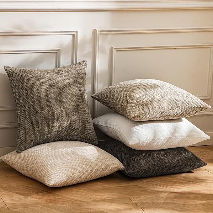 a moment Brown Chenille Throw Pillow Covers 16x16 Inch Pack of 2 Modern Decorative Throw Pillow Covers Farmhouse Cross Covers Home Decor for Sofa Bedroom Living Room