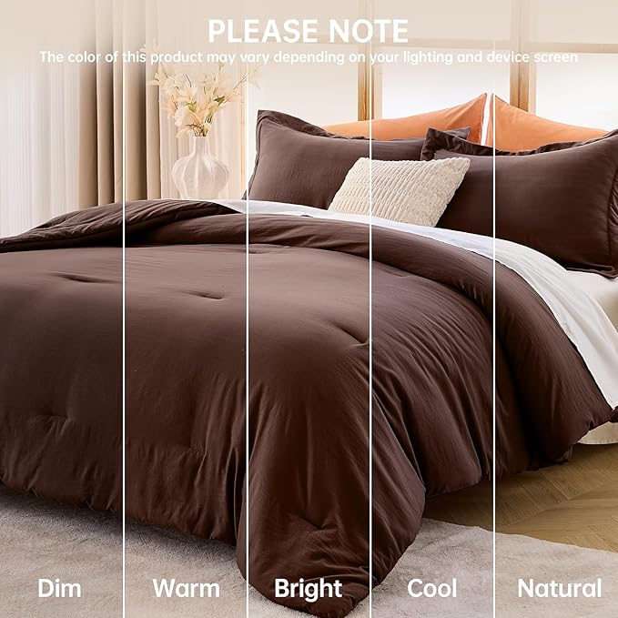 MUXHOMO King Size Comforter Set, All Season Ultra Soft Down Alternative Bedding - 3 Piece Lightweight Bed Set Includes 1 Comforter (104"x90") and 2 Pillow Shams (20"x36"), Dark Brown