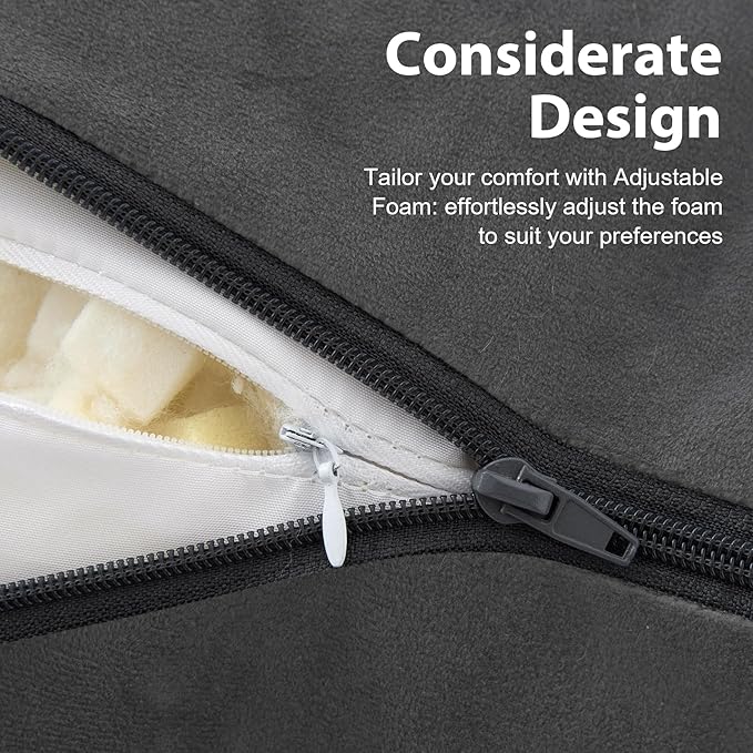 Reading Pillow with Arms for Adults, Back Pillow for Bed Sitting Up, Shredded Memory Foam Backrest Pillow with Pockets & Removable Washable Cover, Lounging, Watching TV, Reading(20inch Grey)