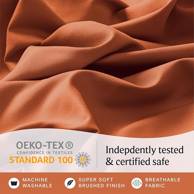 LuxClub 4 PC King Size Sheet Set Deep Pockets 18" Wrinkle Free Cooling Sheets Machine Washable Hotel Bedding Silky Soft - Autumn Orange King