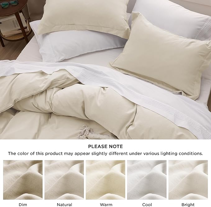 Bedsure Oat Milk Duvet Cover Queen Size Only - Prewashed Cotton-Like Polyester Extra Soft All Season Bedding, Includes 1 Duvet Cover 90x90 Inches with Zipper Closure, Comforter Not Included
