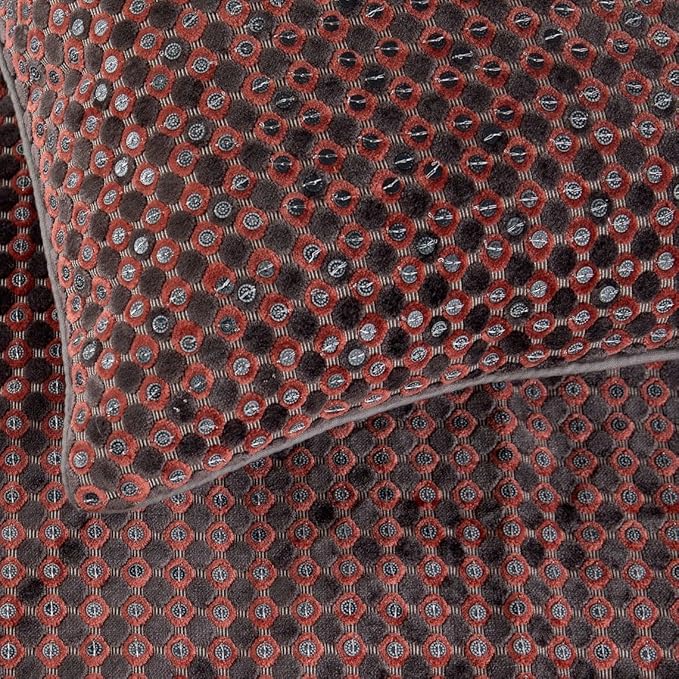 The HomeCentric Grey Bed Runner Without Pillow Cover, Twin Size 53"x18" Decorative Bed Runner, Peach & Grey Velvet Bed Scarf in Sequins Embroidery - Ditto Dots