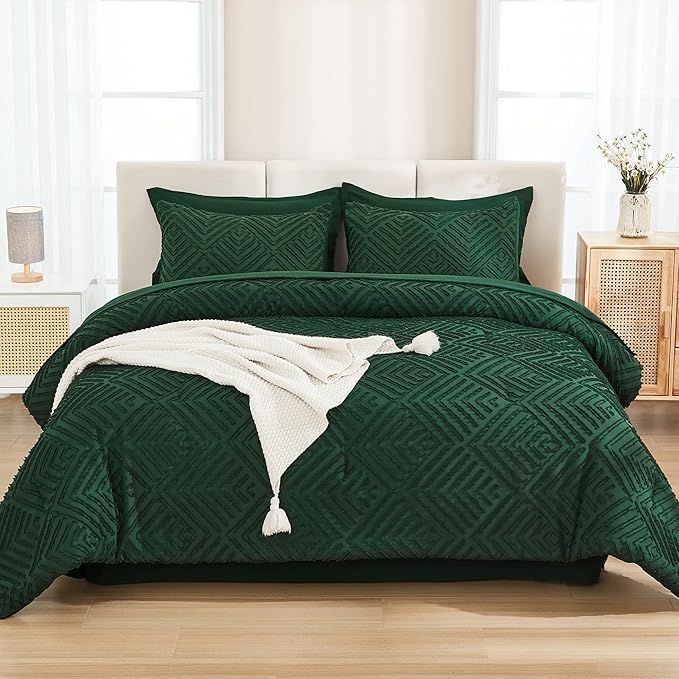 Andency Full Size Comforter Set with Sheets Dark Emerald Green - 7 Pieces Bed in a Bag Tufted Bedding Sets Fluffy Lightweight Full Bed Set with Comforter, Sheets, Pillowcases & Shams for All Season