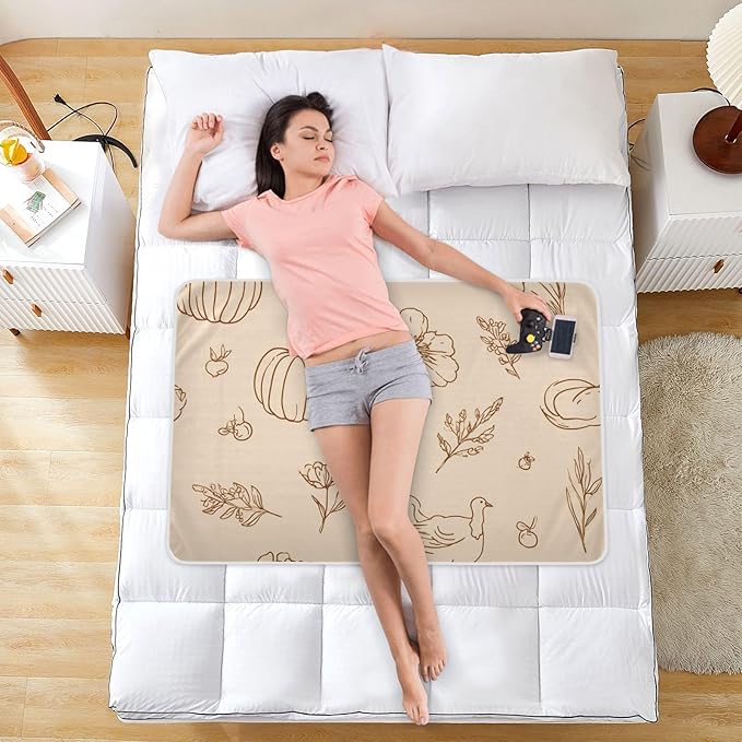Waterproof Bed Pad Reusable Changing Pad Toddler Mattress Protector Large Pee Pad Baby Diaper Pad Soft Washable Liner Brown Thanksgiving Pumpkin Food