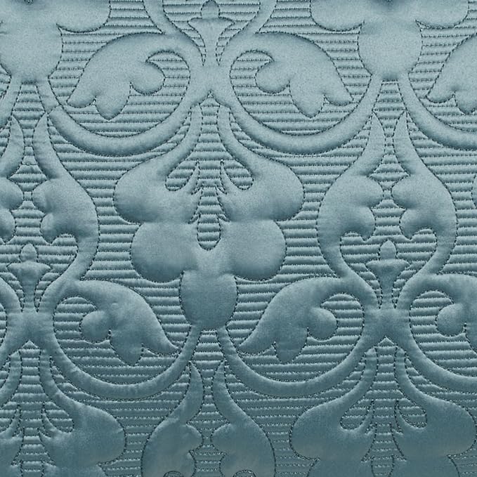 Cambridge Classic Luxury Bedding | Bold Blue Shadow Solid Color Polyester Satin | Elaborate Damask Quilting | Fitted, Oversized 24 Inch Drop | 3 Piece Bed Set Includes King Bedspread and 2 King Shams