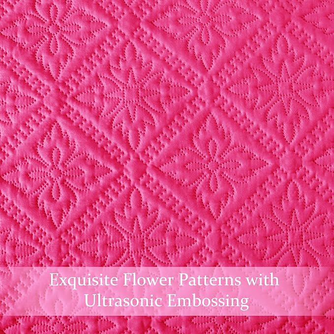 Exclusivo Mezcla Queen Quilt Bedding Set, Lightweight Soft Bedspreads Coverlets with 2 Pillow Shams, Modern Hot Pink Quilts Queen Full Size for All Seasons