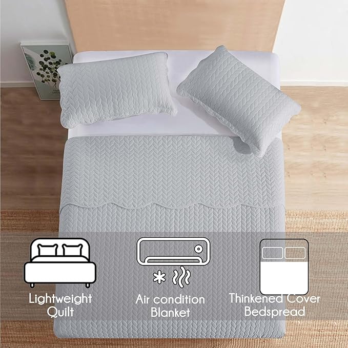 IR Imperial Rooms Queen Quilt Bedding Set (90" x 96") - Bulk Pack of 10 Wholesale for Hotels, Guest Bedroom & Airbnbs - Lightweight Microfiber Reversible Embossed Quilts Bedspreads (Silver)