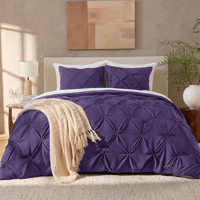 Andency Purple Comforter Twin(66x90Inch), 2 Pieces(1 Pintuck Comforter, 1 Pillowcase) Microfiber Pinch Pleat Comforter Set Twin Size, Lightweight and Soft Bedding Comforter Set