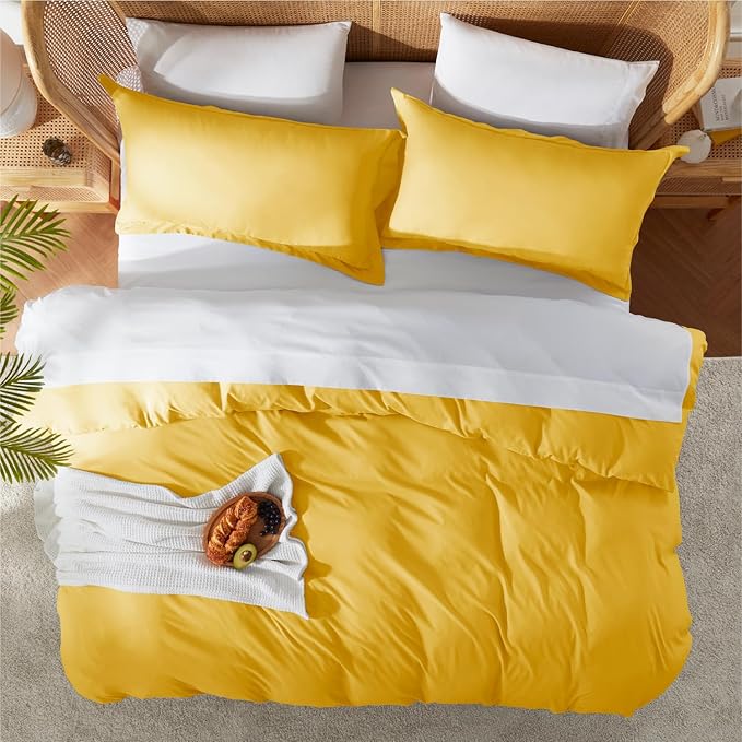 Nestl Twin Duvet Cover Set - Soft Double Brushed Yellow Duvet Cover Twin/Twin XL, 2 Piece, with Button Closure, 1 Duvet Cover 68x90 inches and 1 Pillow Sham