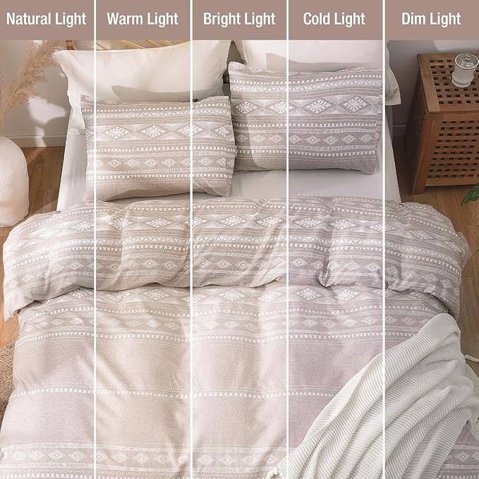 Lekesky Duvet Cover King Size, Soft Microfiber Boho Aztec Duvet Cover Set Geometric Khaki King Bedding Duvet Cover Sets with Zipper Closure Corner Ties (No Comforter)