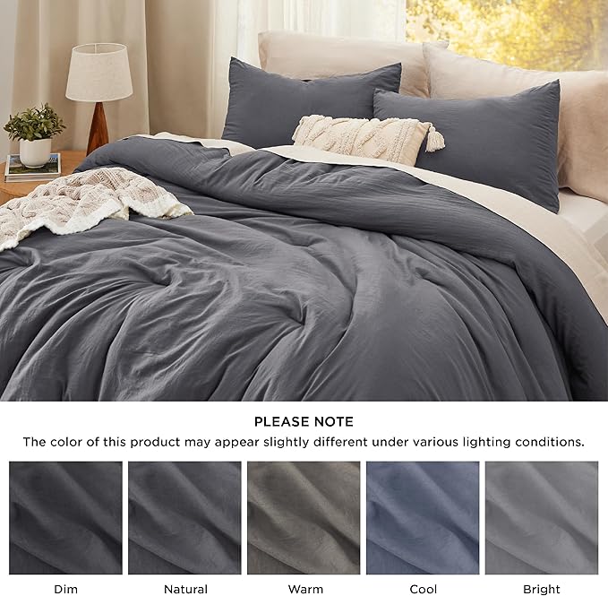 Bedsure Queen Comforter Set, Dark Grey Soft Prewashed Bedding for All Seasons, 3 Pieces GentleSoft™ Bed Set, 1 Lightweight Comforter (90"x90") and 2 Pillowcases (20"x26")
