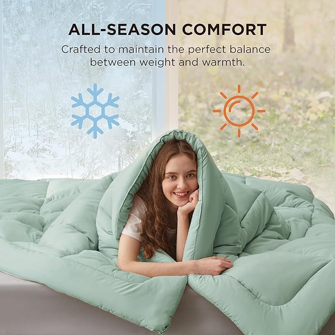 Bedsure Comforter Duvet Insert - Quilted Comforters Twin XL Size, All Season Duvet, GentleSoft Down Alternative Bedding, with 8 Tabs, Gifts for Women/Men, Sage Green, Twin XL 92 x 68 Inches