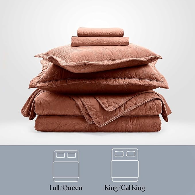 Hearth & Harbor King Quilt Set – All-Season Lightweight Bedspread & Coverlet with Pinsonic Weave - 7 Piece King Quilt Set with Pillow Shams, Mocha - King Ellipse