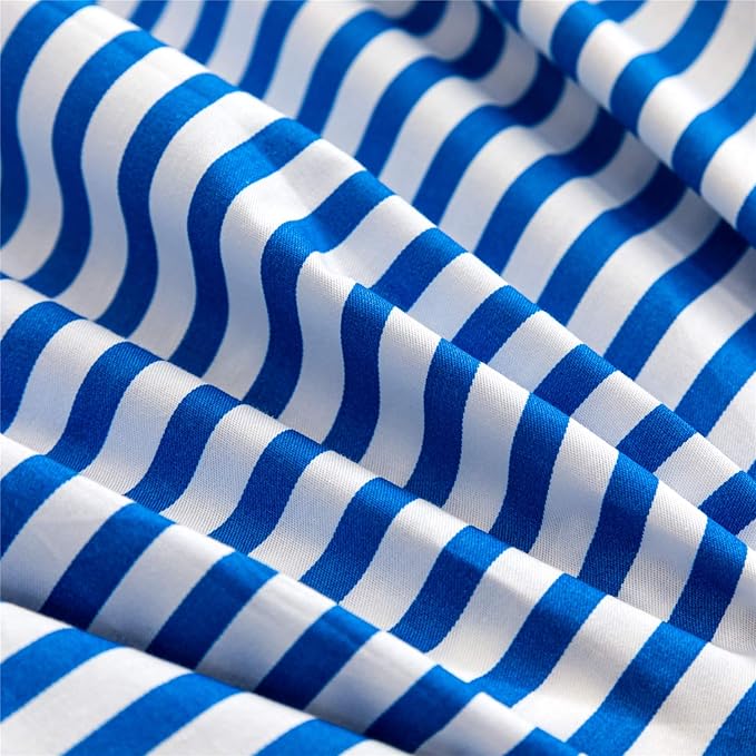 JELLYMONI 100% Natural Cotton 3pcs Striped Duvet Cover Sets,White Duvet Cover with Blue Stripes Pattern Printed Comforter Cover,with Zipper Closure & Corner Ties(King Size)