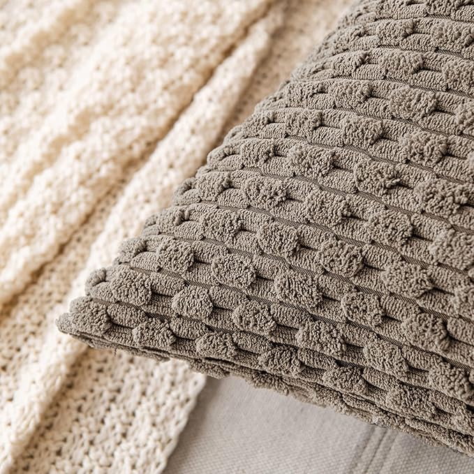 MIULEE Pack of 2 Decorative Throw Pillow Covers 18x18 Inch Soft Boho Striped Textured Corduroy Pillow Covers Modern Farmhouse Home Decor for Couch Bed Sofa Living Room Neutral Brown