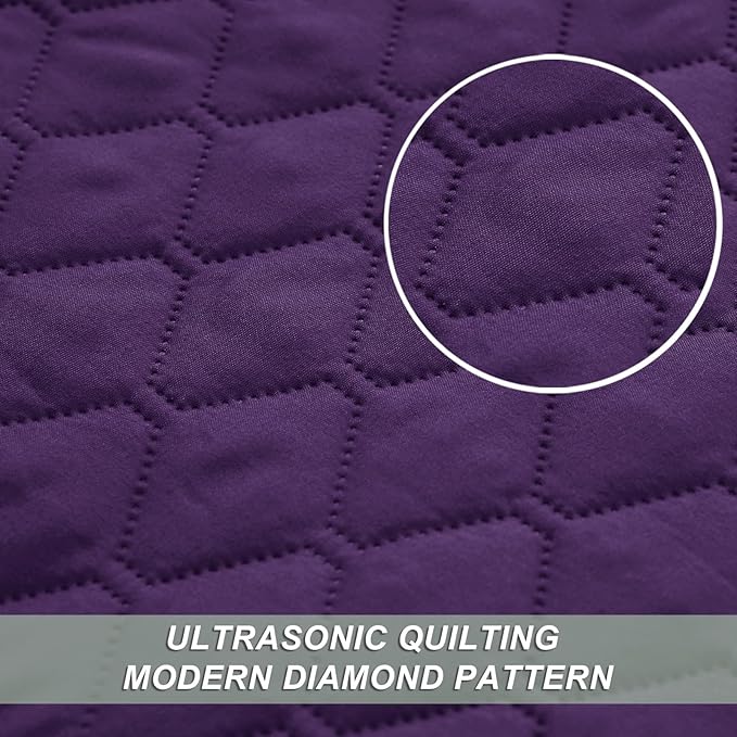 Exclusivo Mezcla Reversible King Size Quilt Bedding Set with Pillow Shams, Lightweight Quilts King Size, Soft Bedspreads Bed Coverlets for All Seasons - (Deep Purple, 104"x96")
