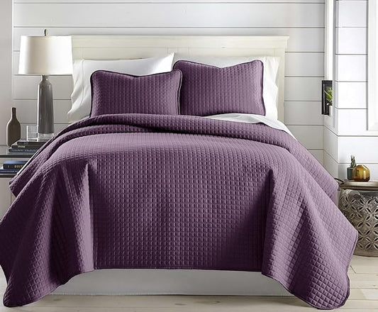 Southshore Fine Living, Inc. Oversized King Quilt Bedding Set, Soft Brushed Microfiber, Stain and Pet Hair Resistant Bedding, California/King Size Quilt Coverlet Bedspread Set w/2 Shams, Purple