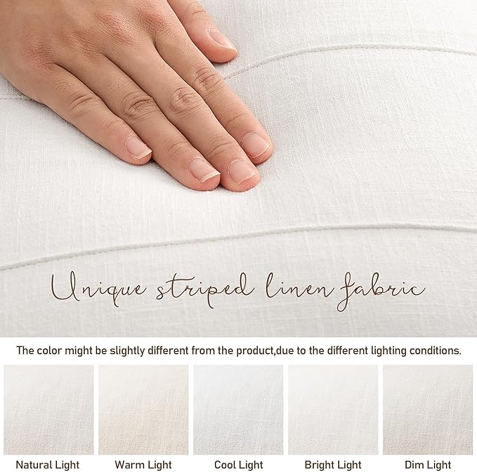 Decorative Linen Throw Pillow Covers 24x24 Set of 2 Solid handcrafted Striped Cushion Covers for Bed Soft Modern Farmhouse Neutral Pillowcase for Couch Bedroom Living Room Home Decor(Cream White)