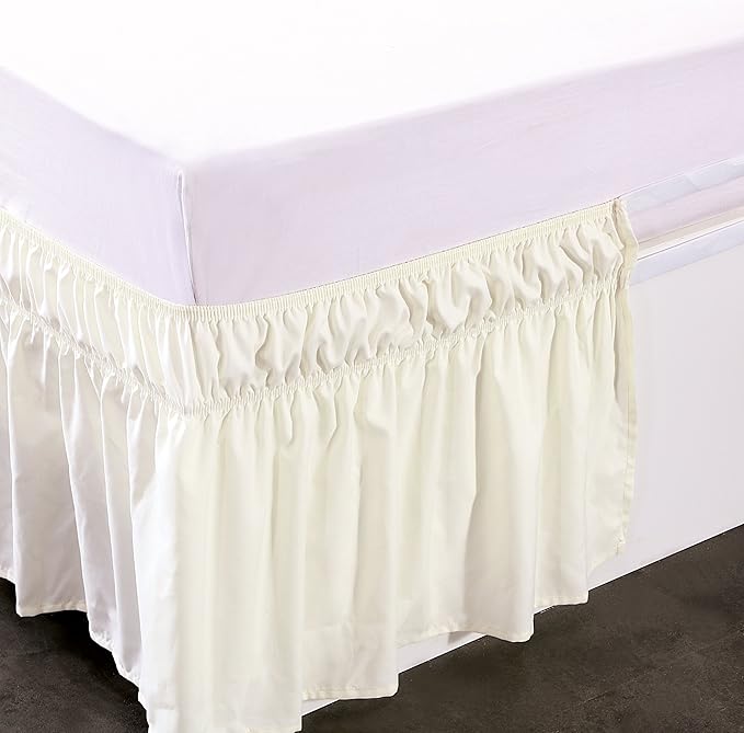 MEILA Wrap Around Bed Skirt Three Fabric Sides Elastic Dust Ruffled 24 Inch Tailored Drop,Easy to Install Fade Resistant-Ivory, Queen/King