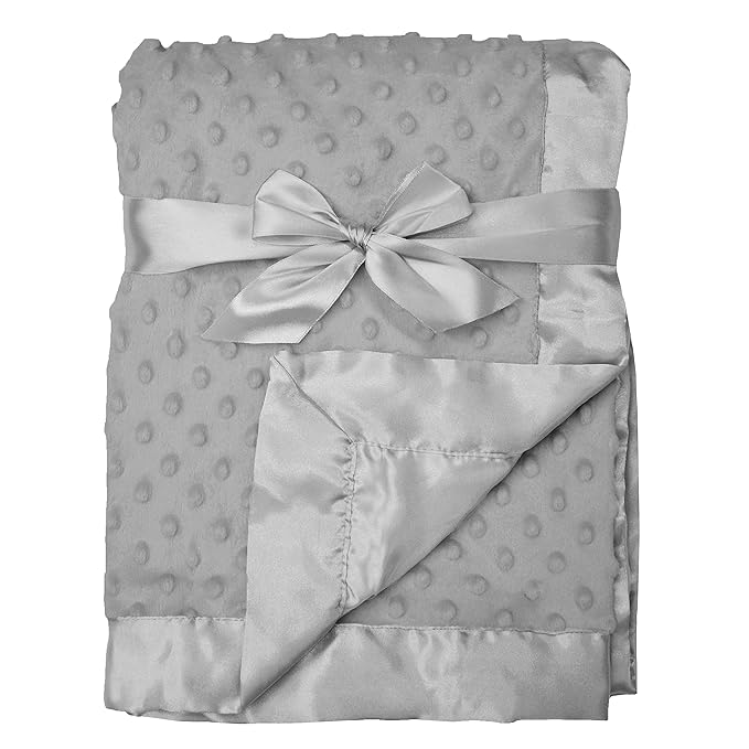 American Baby Company Heavenly Soft Chenille Receiving Blanket (30" x 40"), 2-Layer Design with Minky Dot & Silky Satin, Gray, for Boys and Girls
