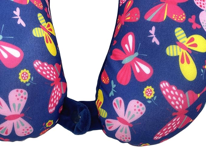 Bookishbunny U Shaped Micro Beads Microbead Neck Head Support Travel Pillow, 12"x12"x4" (ButterflyNavy)