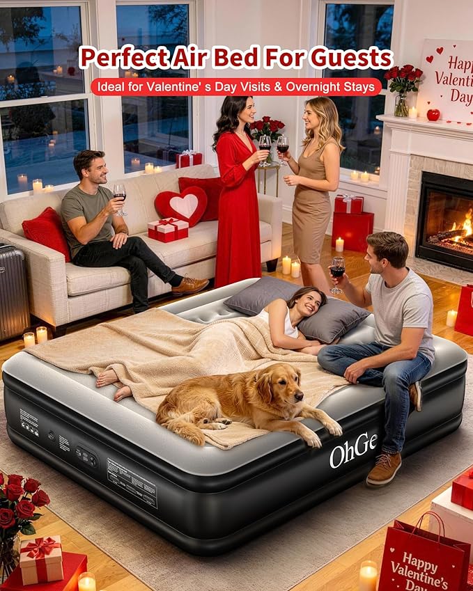 OhGeni 20" Raised Cal King Air Mattress with Built in Pump, Keep Feet from Dangling, Extra Length Blow up Mattress, Back-Friendly Airbed for Guests, Luxury Comfort for People(190CM Height), 700lbs