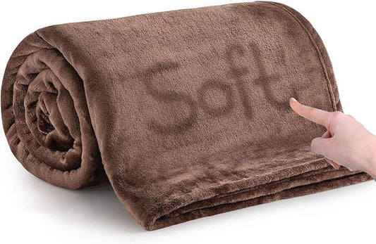 MOONLIGHT20015 Fleece Blanket Queen Size - Super Soft Fuzzy Throw Blanket for Couch and Sofa - Lightweight Luxury 400 GSM Microfiber Fluffy Bed Blankets and Throws, 90 x 90 Inches (Queen, Coffee)